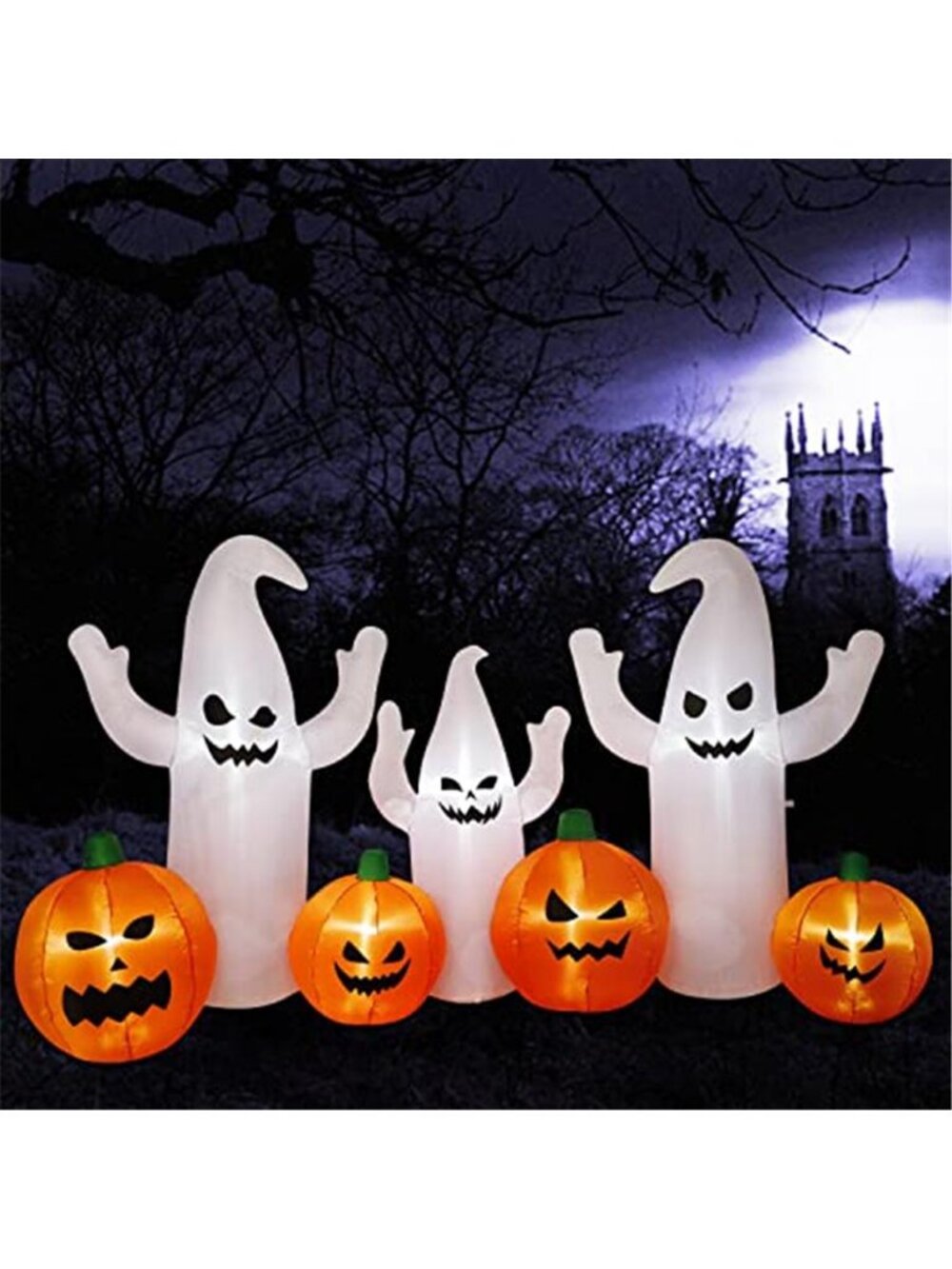 8 FT Long Lighted Halloween Inflatable Ghosts with Pumpkins, Halloween Blow Up